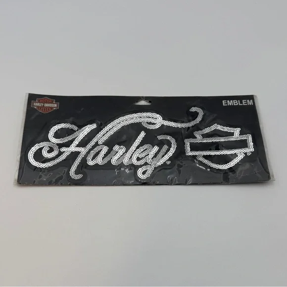 Harley-Davidson Black with Silver Sequin Bar and Shield Patch - Picture 1 of 6